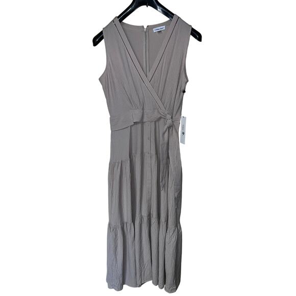 Calvin Klein Maxi Dress Womens Medium Moacha Mousse Tiered Crinkle Gauze Vacay - Picture 1 of 10